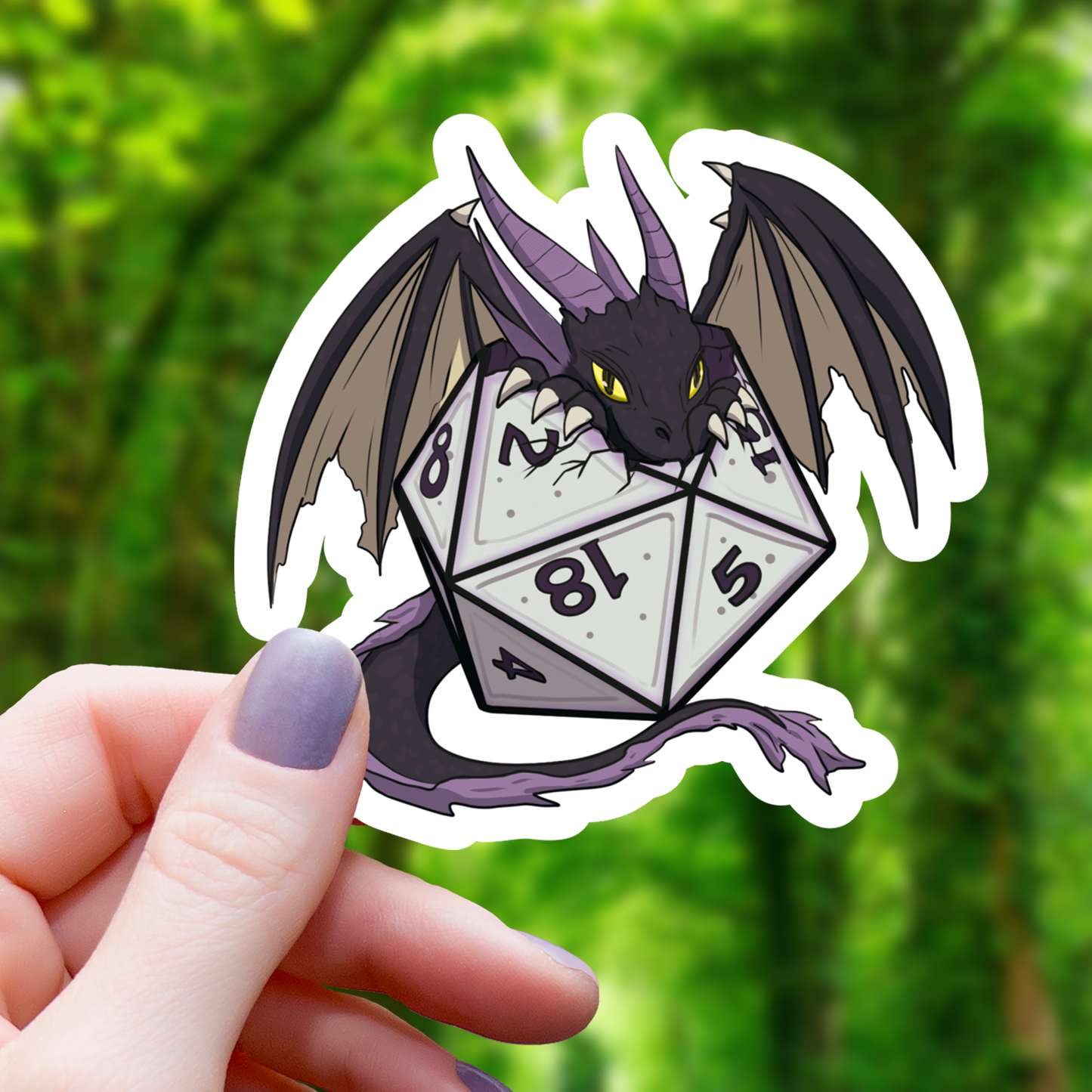 Baby Black Dragon in D20 Sticker - 3"